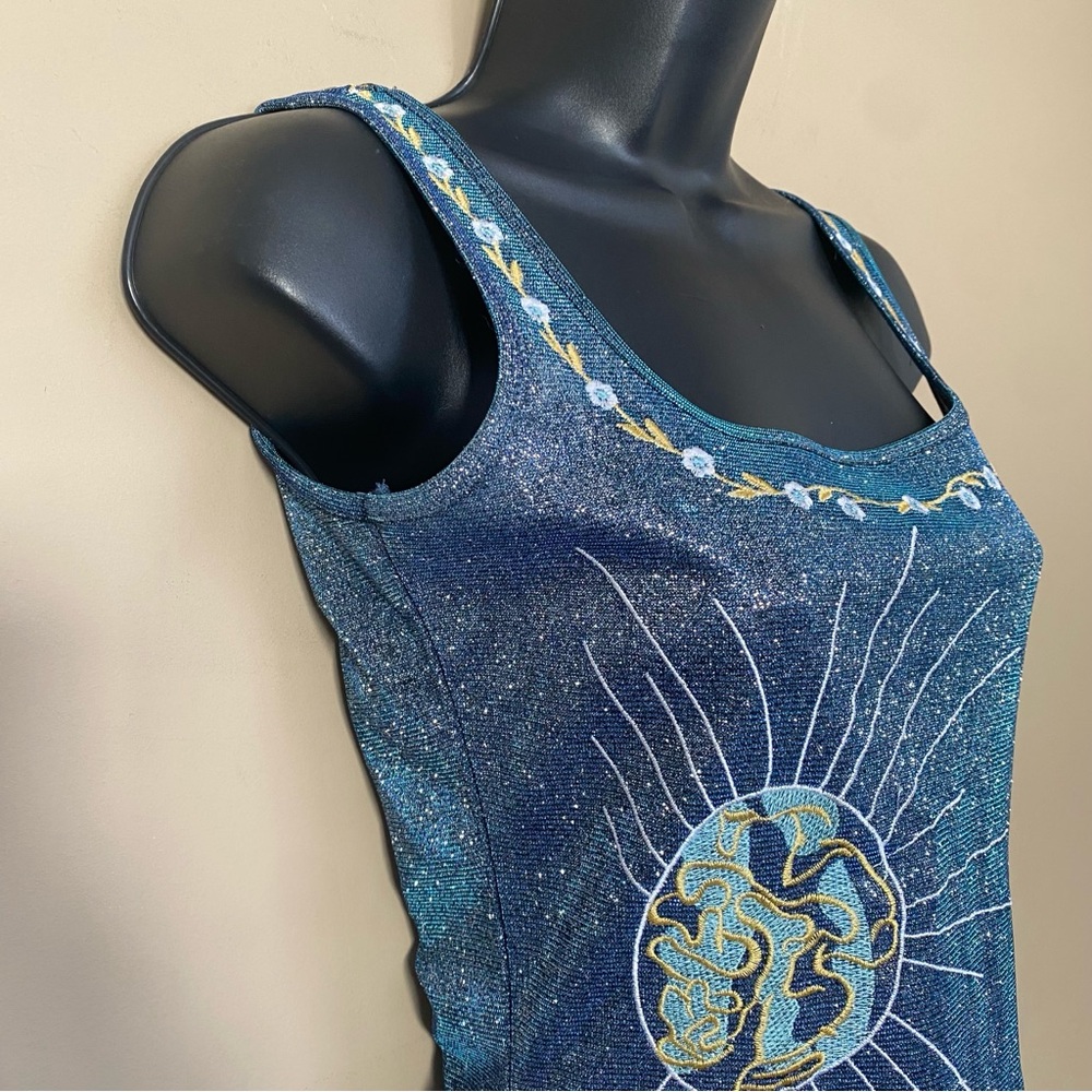 Blue Metallic Glitter Fairy Butterfly Embroidered Dress - Picture 5 of 9